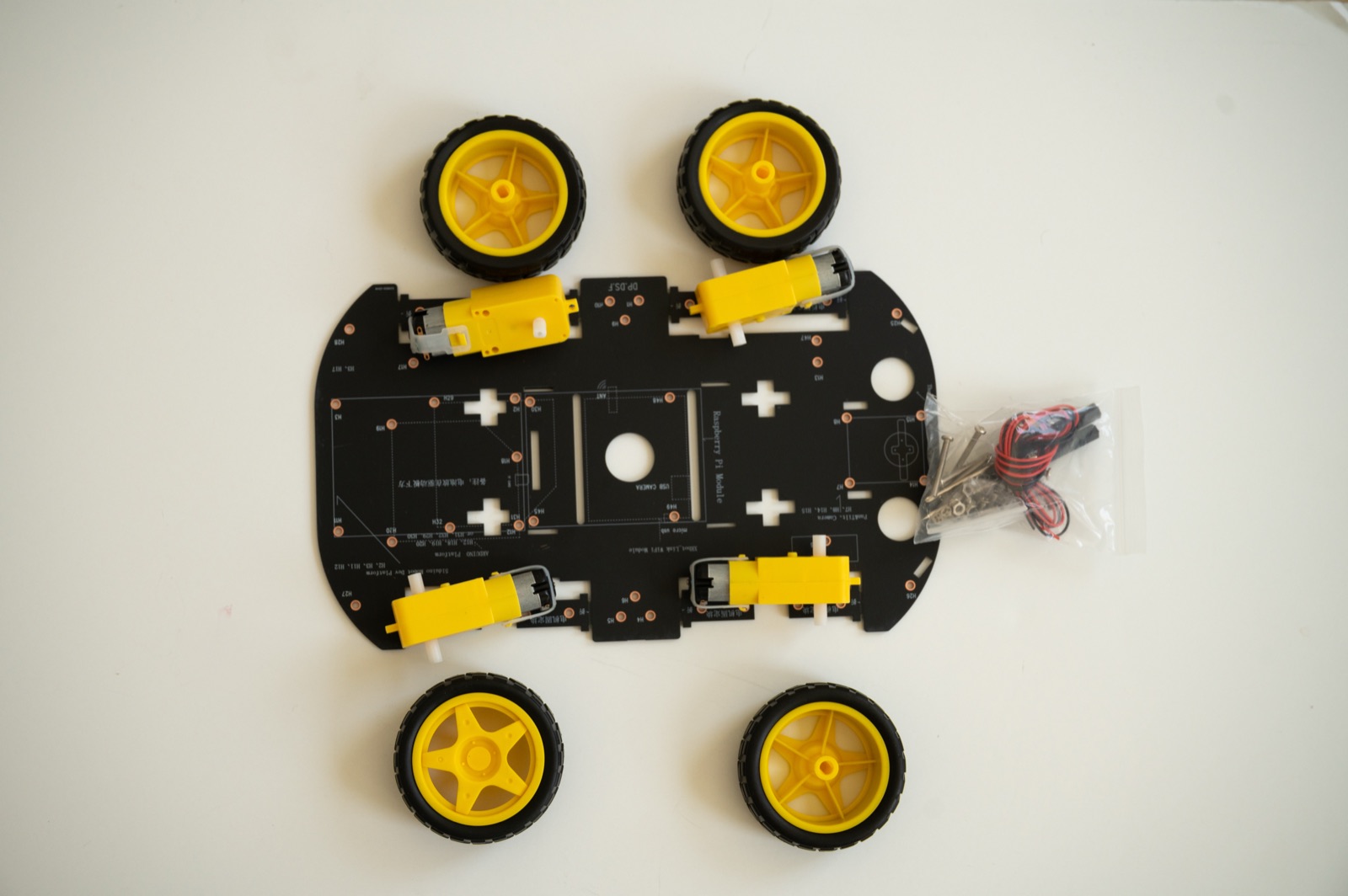 The two-wheel-drive robot car chassis with its motors and wheels