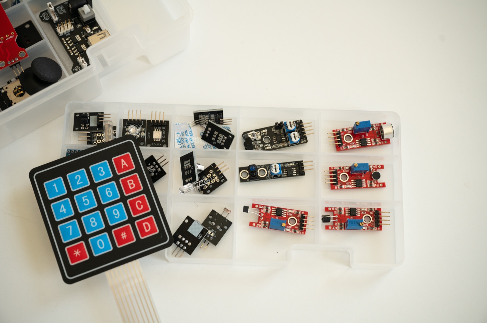 Case of sensor modules including sound, light, temperature and tracking sensors